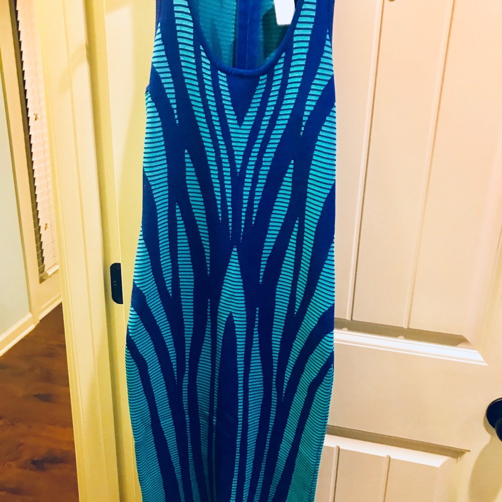 bebe Blue and Teal Striped Dress